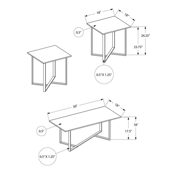 Monarch Specialties 3-Piece Cream Stone Laminate Modern Living Room Table Set w/ Black Metal Base