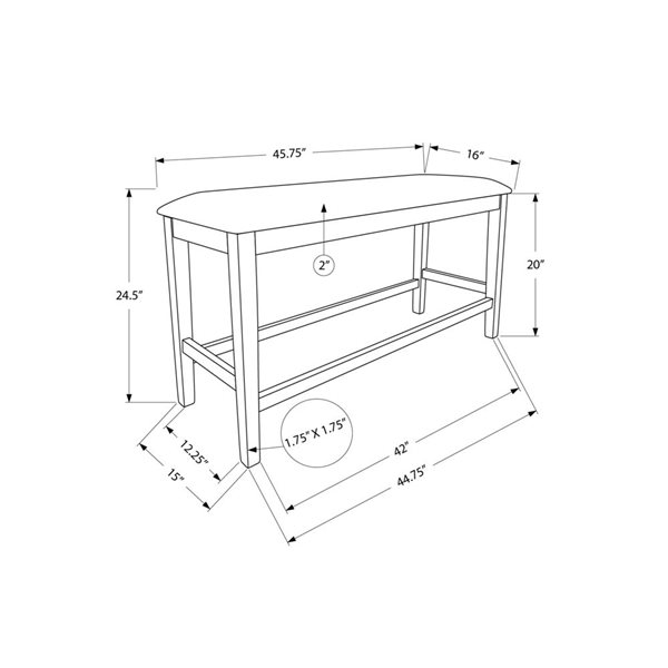 Monarch Specialties 46-in Antique Grey Wood/Black Fabric Upholstered Dining Room Bench