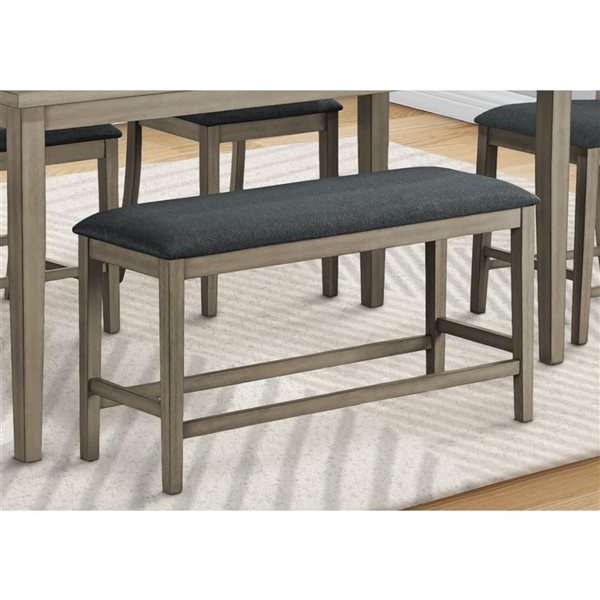 Monarch Specialties 46-in Antique Grey Wood/Black Fabric Upholstered Dining Room Bench