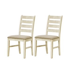 Chaise de salle à manger rembourrée Monarch Specialties 38 po h. bois blanc antique/aspect lin beige, ensemble de 2