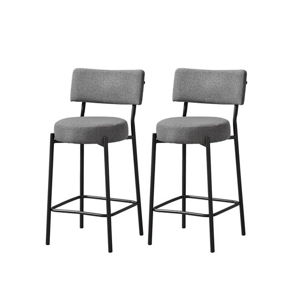 Monarch Specialties Grey Fabric/Black Metal Modern Counter Height Backrest Barstool - Set of 2