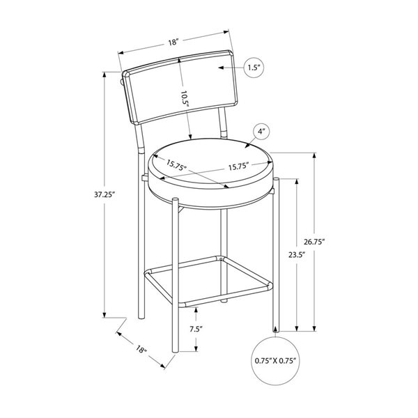Monarch Specialties Grey Fabric/Black Metal Modern Counter Height Backrest Barstool - Set of 2