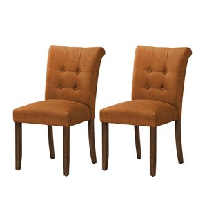 Chaise de salle à manger moderne rembourrée Monarch Specialties 32 po h. bois noyer/tissu orange, ensemble de 2
