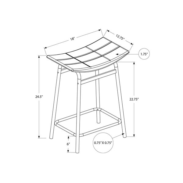 Monarch Specialties Grey Fabric/White Metal Modern Counter Height Saddle Seat Barstool - Set of 2