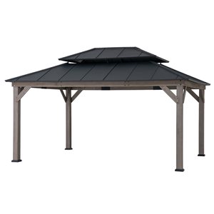 Sunjoy 12 x 16-ft Grey Cedar Framed Patio Gazebo w/ Black Steel 2-Tier Hardtop