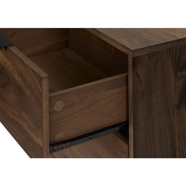 Monarch Specialties 24-in H Walnut Laminate 2-Drawer Modern End Table w/ Black Legs