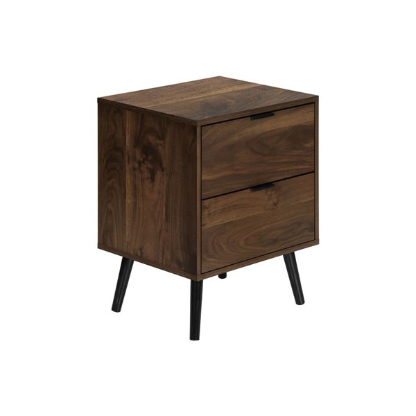 Monarch Specialties 24-in H Walnut Laminate 2-Drawer Modern End Table w/ Black Legs