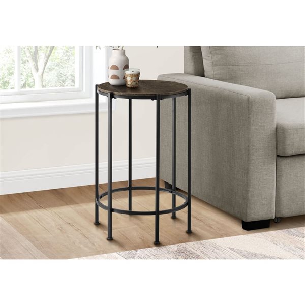 Monarch Specialties 24-in H Dark Oak Laminate/Black Metal Contemporary End Table