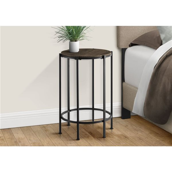 Monarch Specialties 24-in H Dark Oak Laminate/Black Metal Contemporary End Table