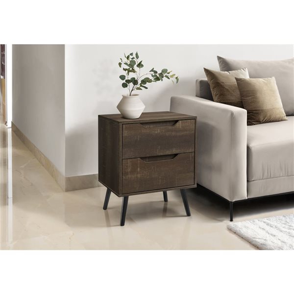 Monarch Specialties 24-in H Dark Brown Laminate 2-Drawer Contemporary End Table