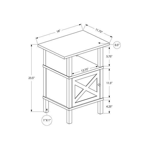 Monarch Specialties 24-in H Dark Oak Laminate 1-Door Transitional Side Table