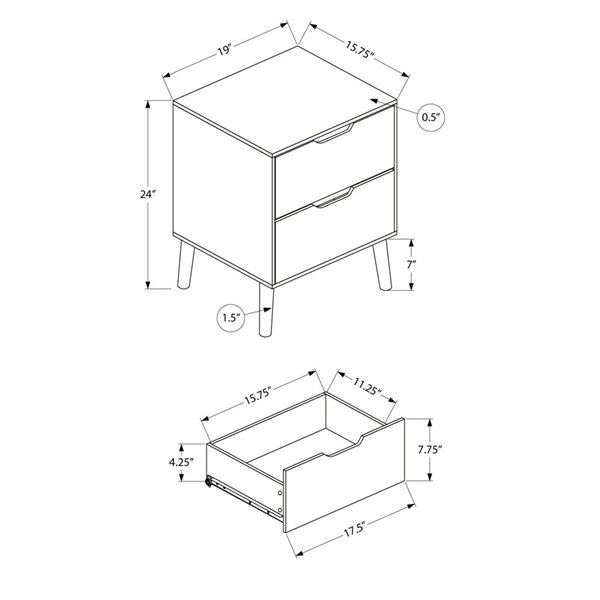 Monarch Specialties 24-in H Black Laminate 2-Drawer Contemporary End Table
