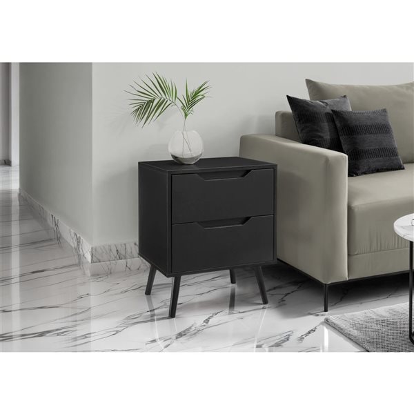 Monarch Specialties 24-in H Black Laminate 2-Drawer Contemporary End Table