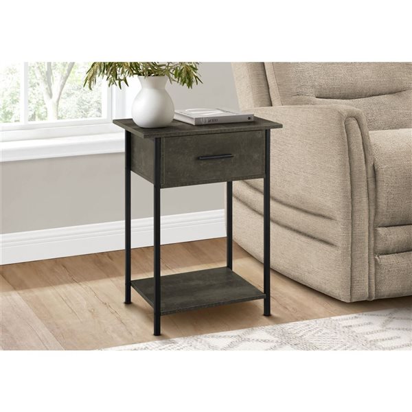 Monarch Specialties 24-in H Dark Bronze Laminate/Black Metal 2-Tier Side Table w/ Drawer