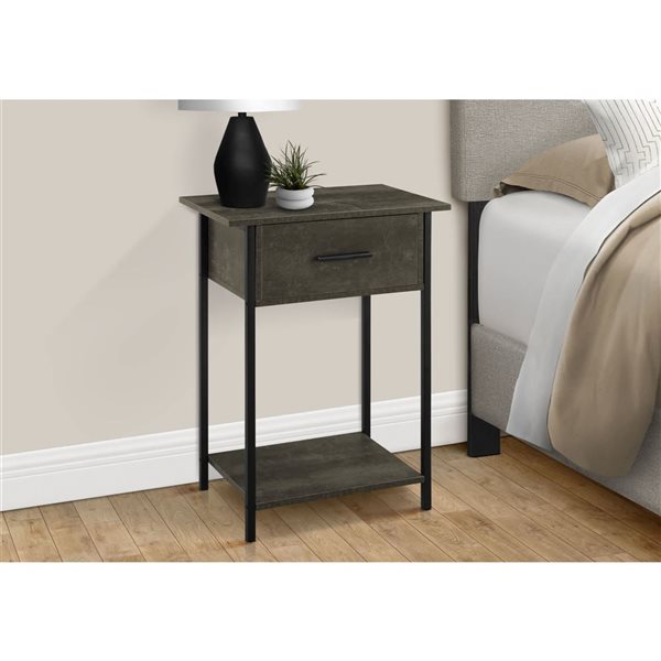 Monarch Specialties 24-in H Dark Bronze Laminate/Black Metal 2-Tier Side Table w/ Drawer