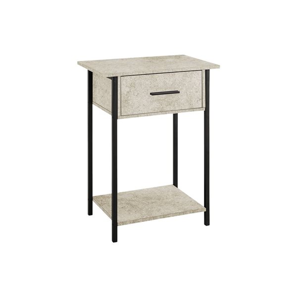 Monarch Specialties 24-in H Cream Stone Laminate/Black Metal 2-Tier Side Table w/ Drawer