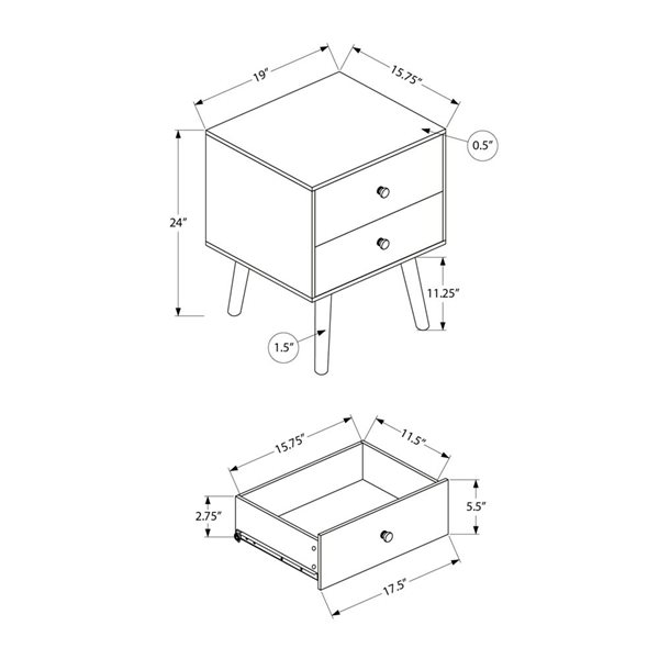 Monarch Specialties 24-in H White Laminate 2-Drawer Modern End Table