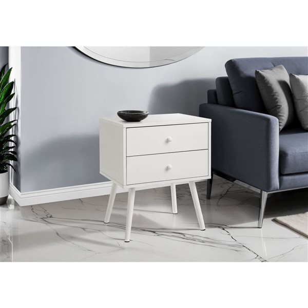 Monarch Specialties 24-in H White Laminate 2-Drawer Modern End Table