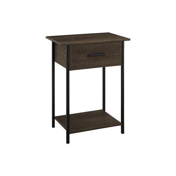 Monarch Specialties 24-in H Dark Oak Laminate/Black Metal 2-Tier Side Table w/ Drawer