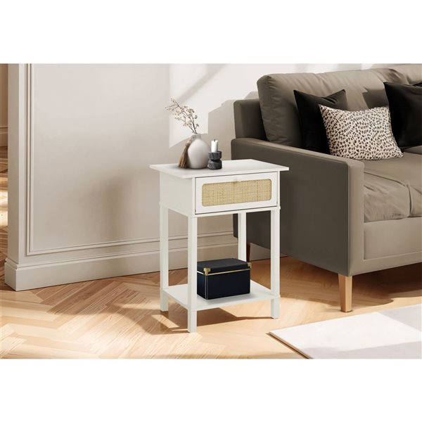 Monarch Specialties 24-in H White Laminate 2-Tier Side Table w/ Closed Cubby