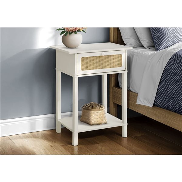 Monarch Specialties 24-in H White Laminate 2-Tier Side Table w/ Closed Cubby