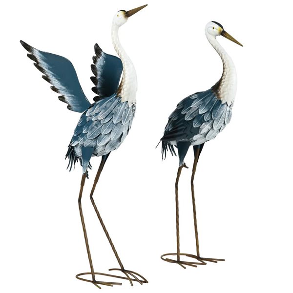 Outsunny Set of 2 Blue Steel Heron Garden Statues
