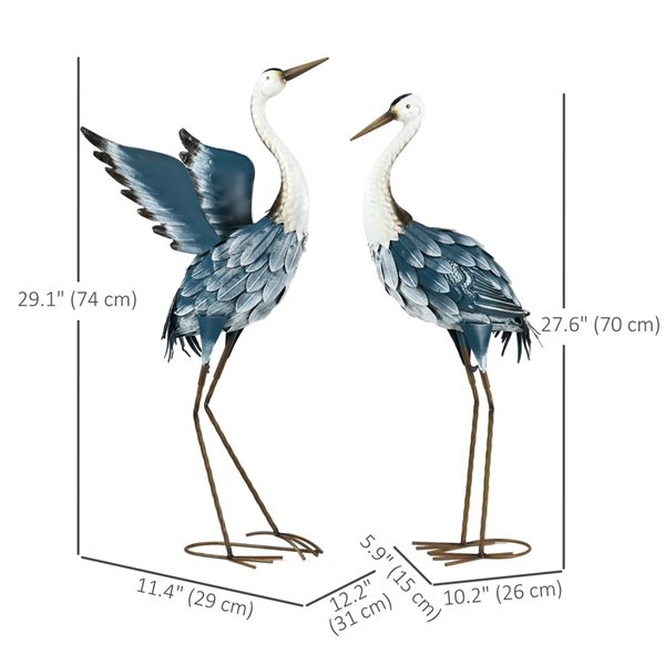 Outsunny Set of 2 Blue Steel Heron Garden Statues