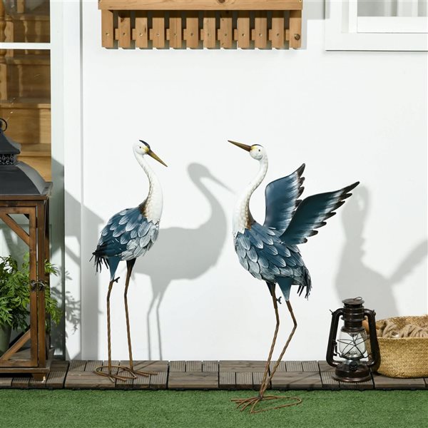 Outsunny Set of 2 Blue Steel Heron Garden Statues