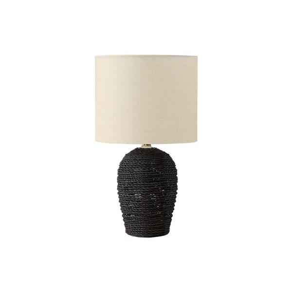 Monarch Specialties 17-in Black Rattan Transitional Table Lamp with Beige Shade