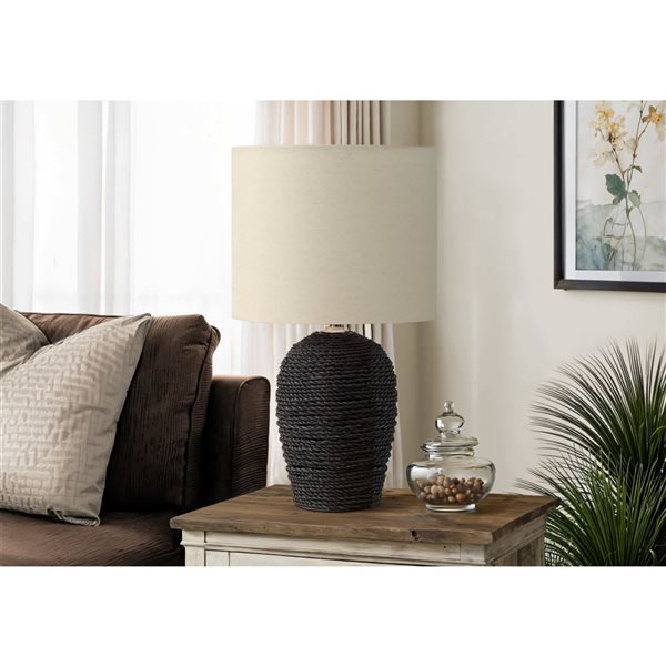 Monarch Specialties 17-in Black Rattan Transitional Table Lamp with Beige Shade