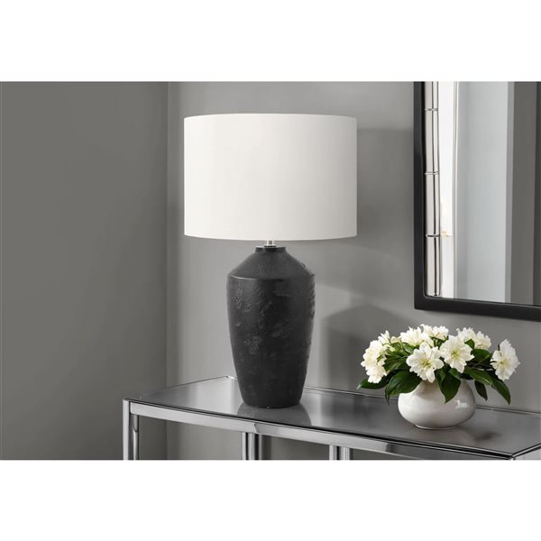Monarch Specialties 25-in Black Concrete Contemporary Table Lamp with Ivory / Cream Shade