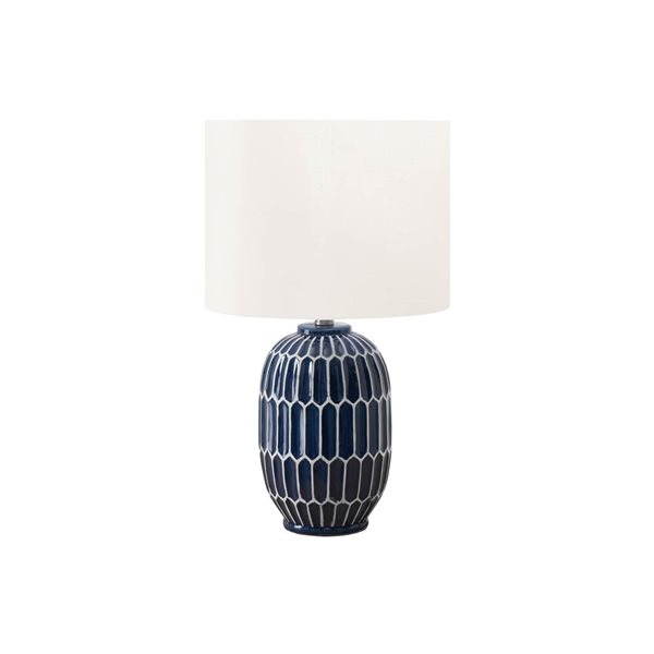 Monarch Specialties 22-in Blue Ceramic Contemporary Table Lamp with Ivory / Cream Shade