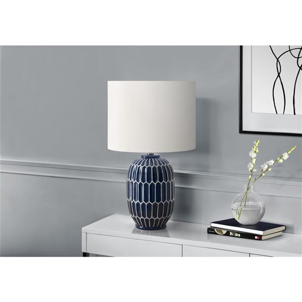 Monarch Specialties 22-in Blue Ceramic Contemporary Table Lamp with Ivory / Cream Shade