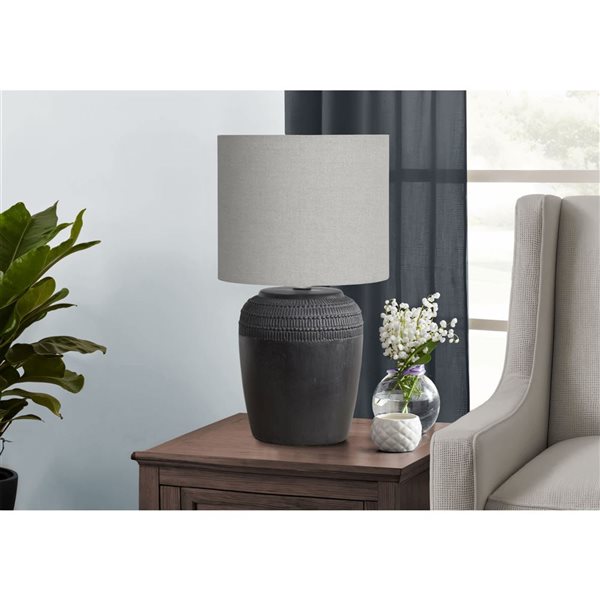 Monarch Specialties 17-in Black Ceramic Contemporary Table Lamp with Grey Shade