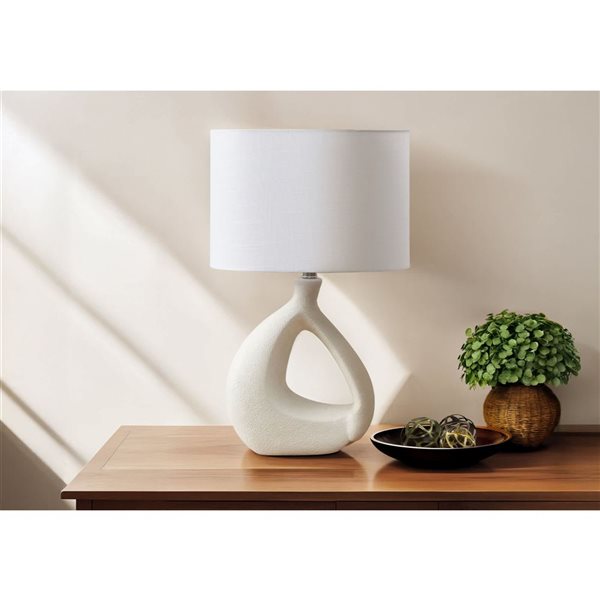 Monarch Specialties 23-in Ivory Resin Contemporary Table Lamp with Ivory / Cream Shade