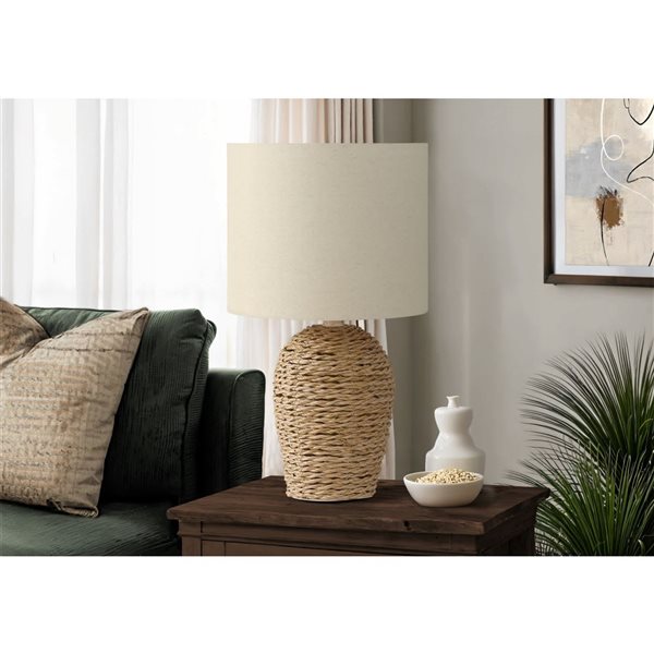 Monarch Specialties 17-in Natural Rattan Transitional Table Lamp with Beige Shade