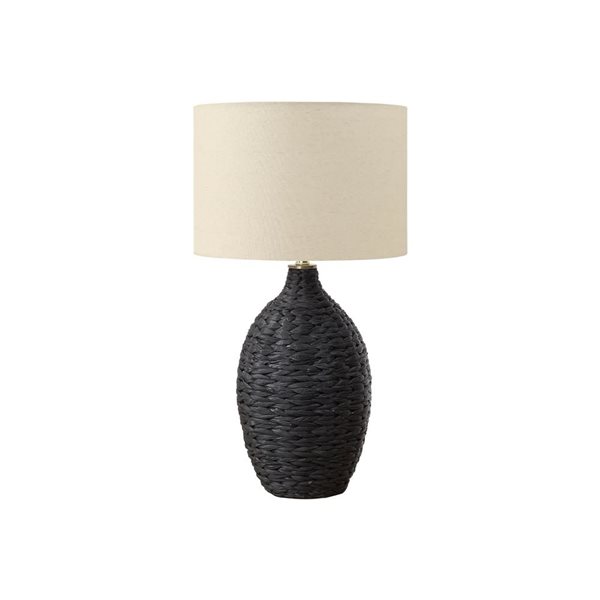 Monarch Specialties 30-in Black Rattan Transitional Table Lamp with Beige Shade