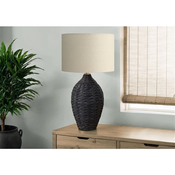 Monarch Specialties 30-in Black Rattan Transitional Table Lamp with Beige Shade
