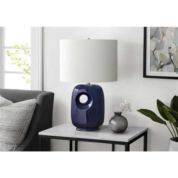 Monarch Specialties 26-in Blue Ceramic Contemporary Table Lamp with Ivory / Cream Shade