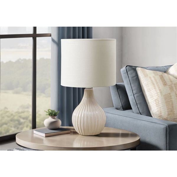 Monarch Specialties 17-in Beige Ceramic Contemporary Table Lamp with Ivory / Cream Shade