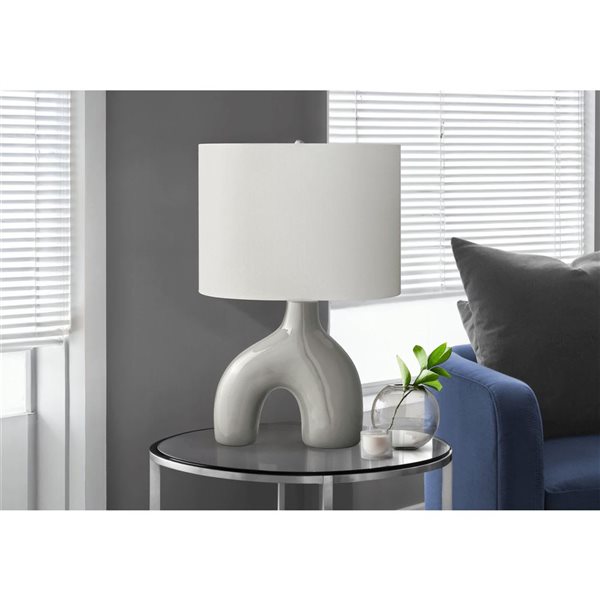 Monarch Specialties 25-in Grey Ceramic Contemporary Table Lamp with Ivory / Cream Shade