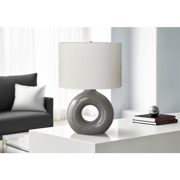 Monarch Specialties 24-in Dark Grey Ceramic Contemporary Table Lamp with Ivory / Cream Shade
