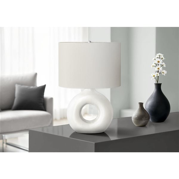 Monarch Specialties 24-in White Ceramic Contemporary Table Lamp with Ivory / Cream Shade