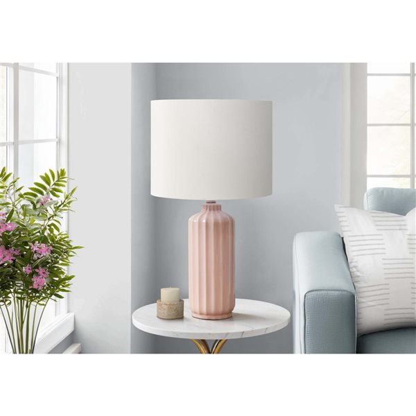 Monarch Specialties 23-in Pink Ceramic Contemporary Table Lamp with Ivory / Cream Shade