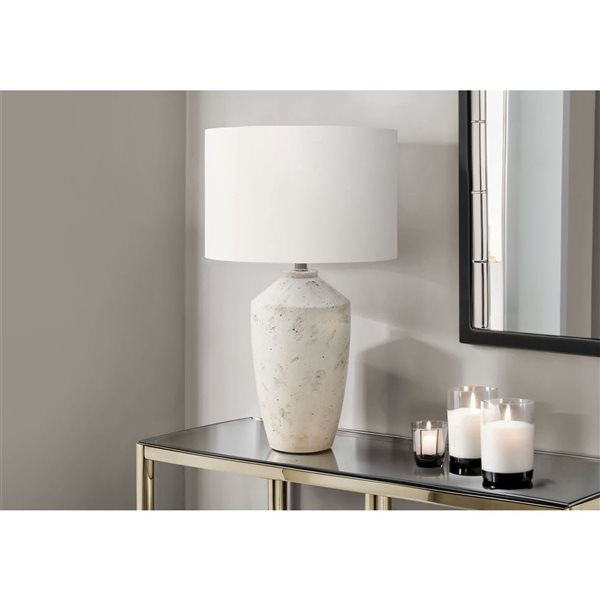 Monarch Specialties 25-in Ivory Concrete Contemporary Table Lamp with Ivory / Cream Shade