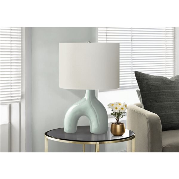 Monarch Specialties 25-in Green Ceramic Contemporary Table Lamp with Ivory / Cream Shade