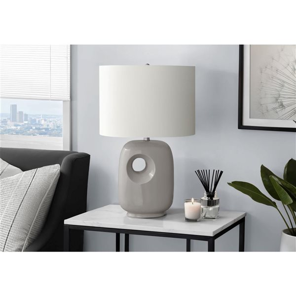 Monarch Specialties 26-in Grey Ceramic Contemporary Table Lamp with Ivory / Cream Shade