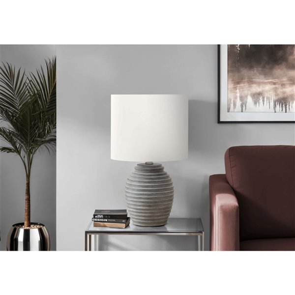 Monarch Specialties 17-in Grey Resin Contemporary Table Lamp with Ivory / Cream Shade