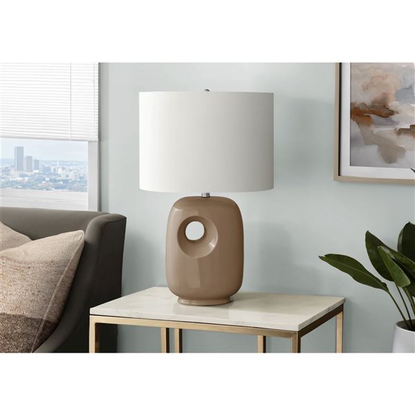 Monarch Specialties 26-in Brown Ceramic Contemporary Table Lamp with Ivory / Cream Shade