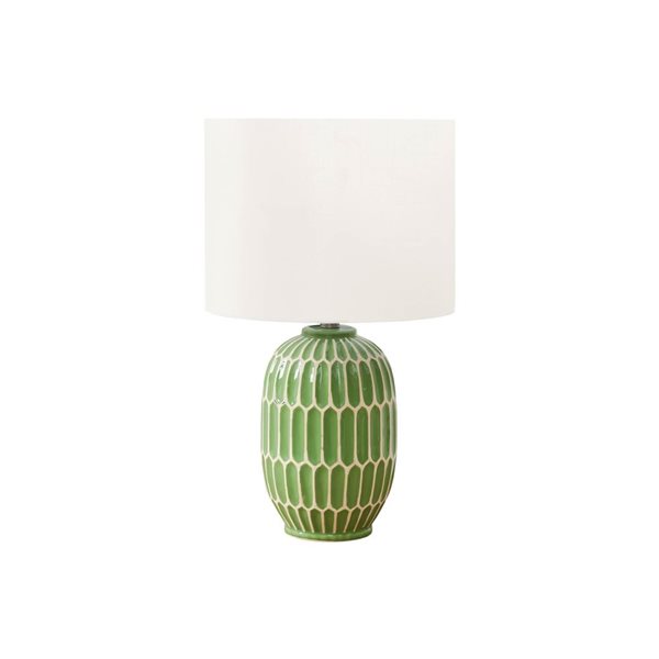 Monarch Specialties 22-in Green Ceramic Contemporary Table Lamp with Ivory / Cream Shade